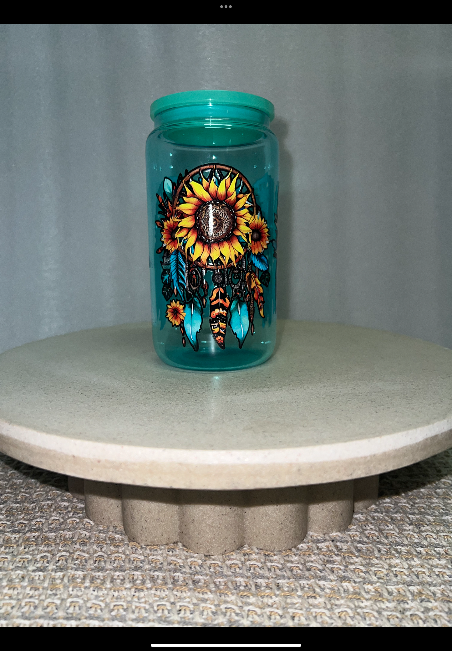 Dream catcher teal coloured glass