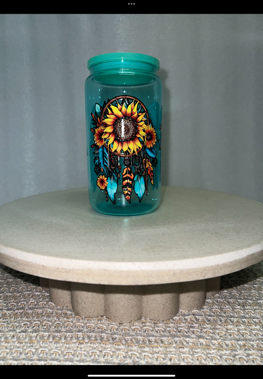 Dream catcher teal coloured glass