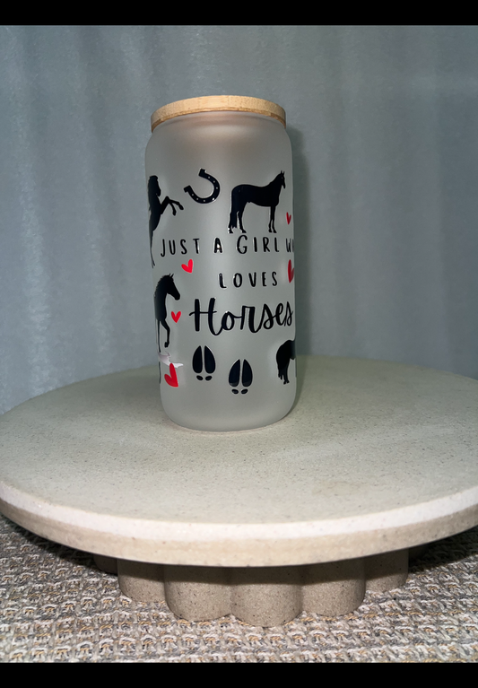 Girl that loves horses frosted glass